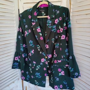 Navy Blue Floral Blazer with Cute Sleeve